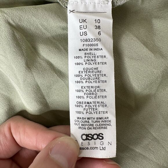 ASOS Design Mini Ruffle Dress US Sz 6 Sage Green Boho Fairycore Romantic Flaw - Picture 7 of 16